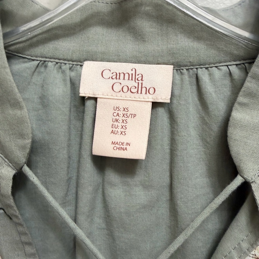 Camila Coelho Floral Mini Dress Blouson Sleeve Waist Tie Size Sage Green Size XS - Picture 10 of 11